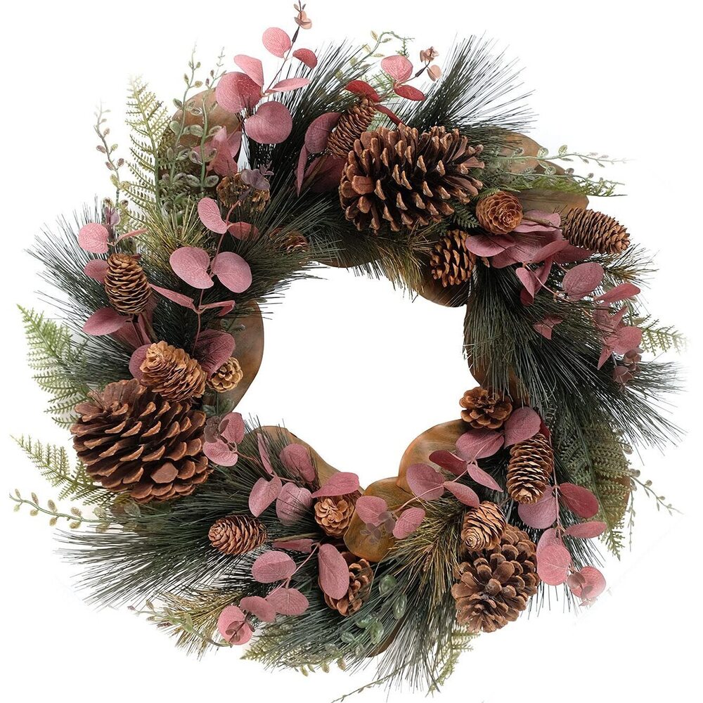 4711 20 inch Fall Wreath Magnolia Leaves Red Eucalyptus Leaves with Pine
